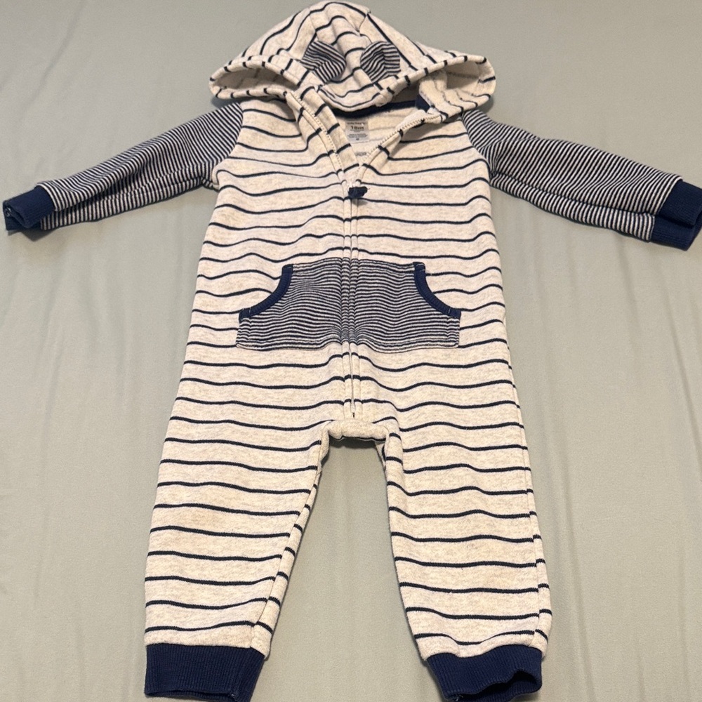 Carter's Navy and White Striped Hooded Footie